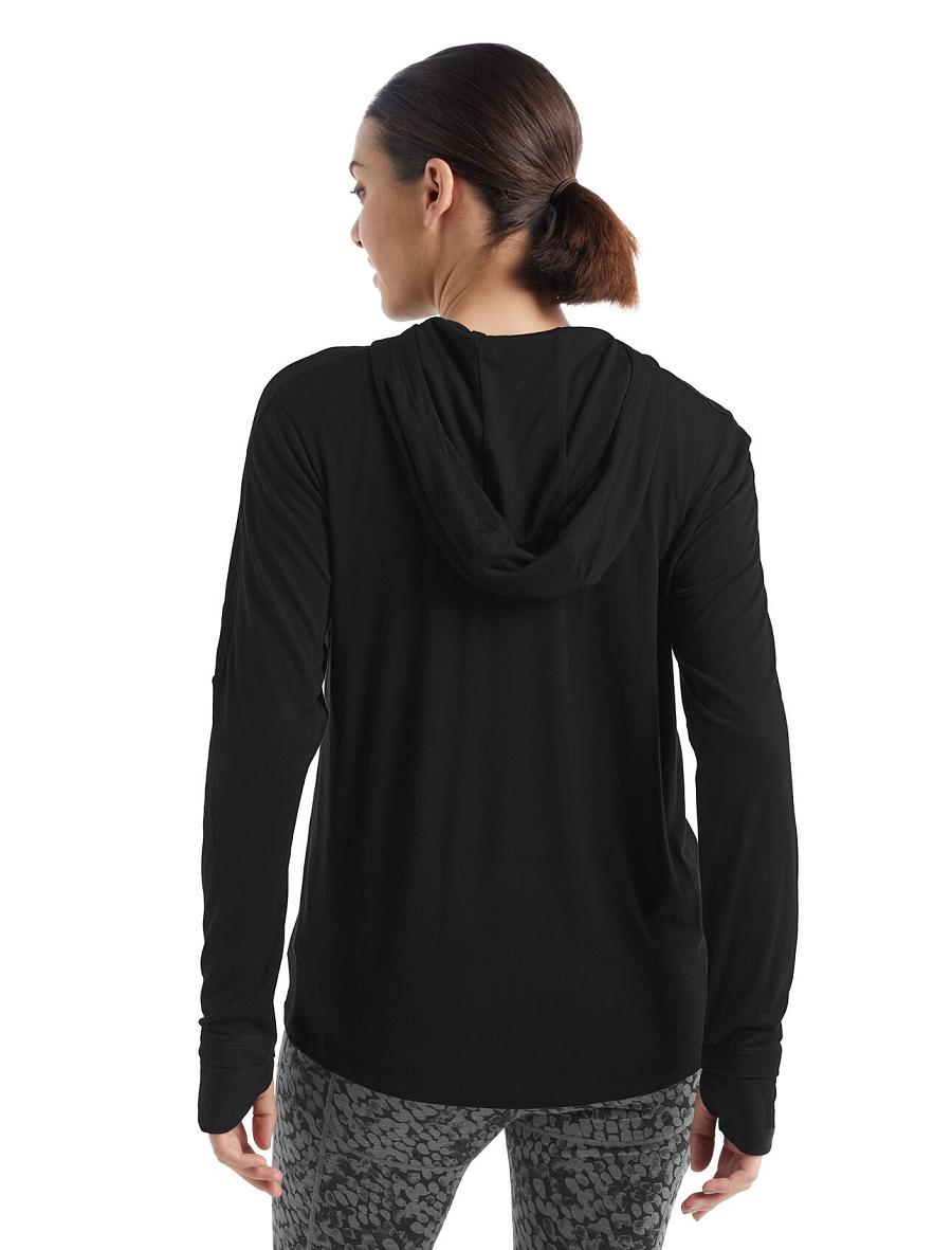 Sweat À Capuche Icebreaker Cool-Lite™ Merino Long Sleeve Femme Noir | FR 1669AHKP